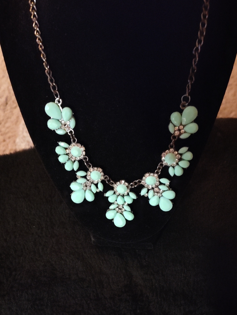 Mint Gem Green Floral Bib Necklace with Crystal Accents